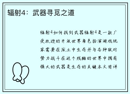 辐射4：武器寻觅之道